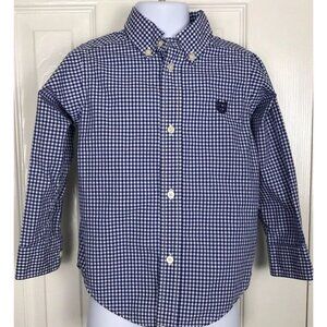 Chaps 3/3T Boys Long Sleeve Button Down Shirt Blue White Gingham Checks Plaid